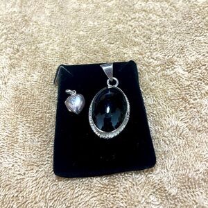 Black Onyx Sterling silver charm and small sterling silver heart charm